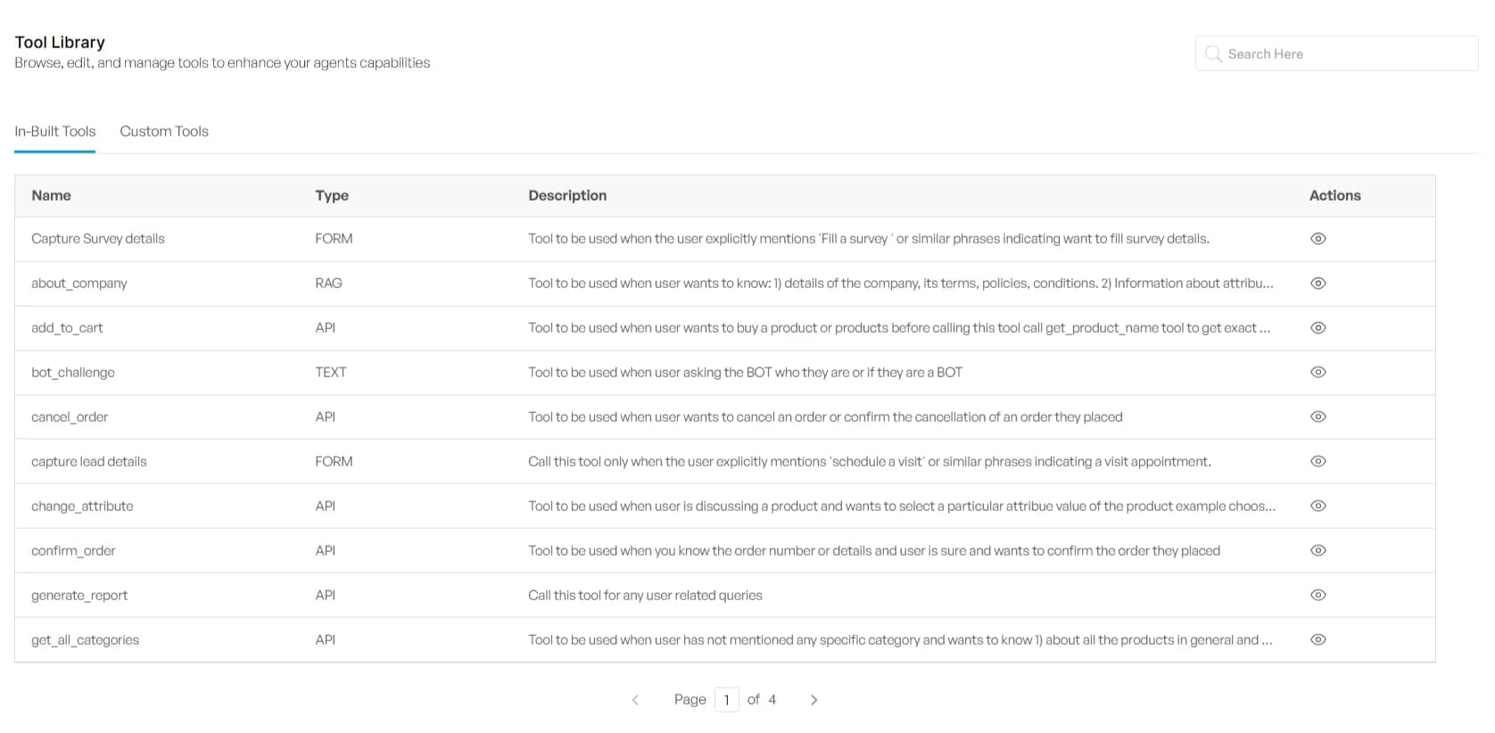 In-Built and Custom Tools in the Agent Builder